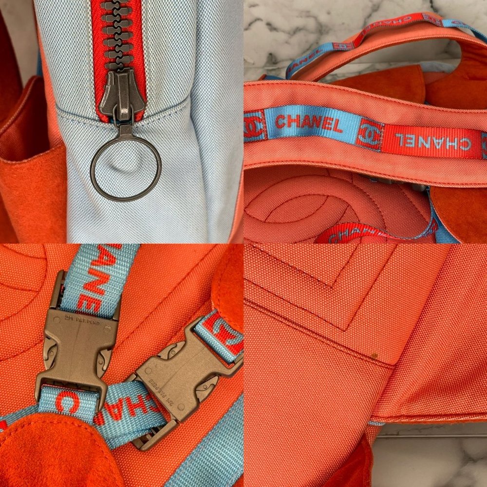 CHANEL Vintage 2002 Sport Blue & Coral Canvas Backpack - Picture 10 of 13
